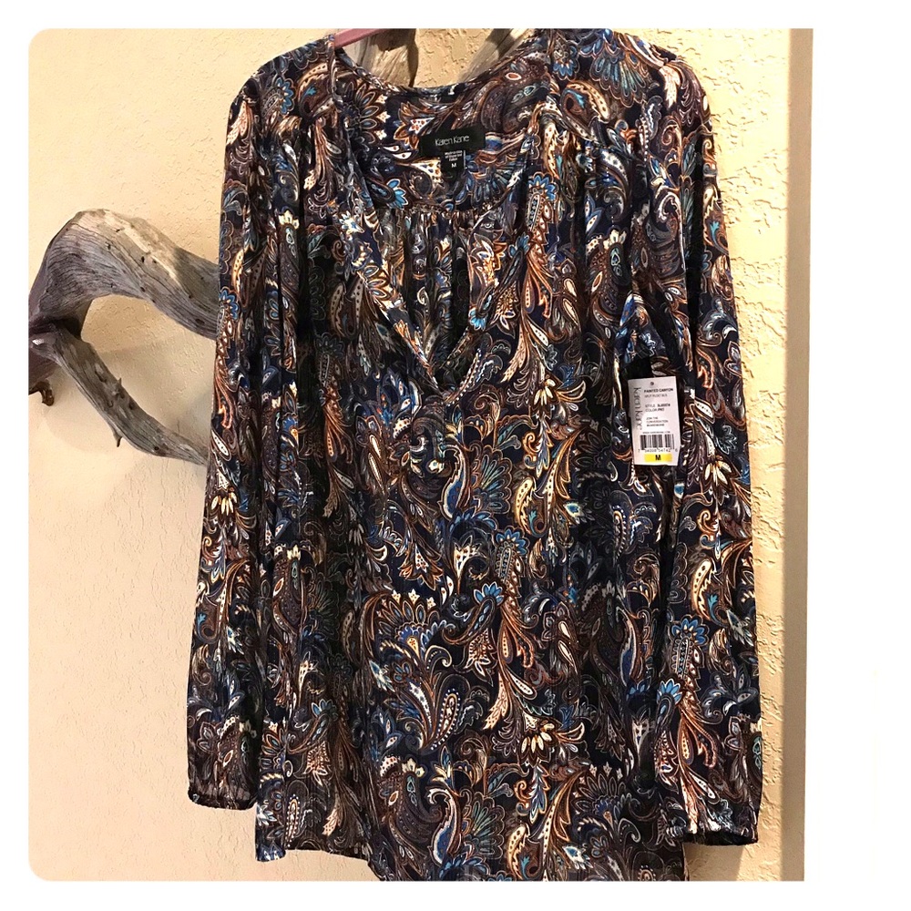 Karen Kane Sheer Paisley Peasant Blouse Size M Brand NWT